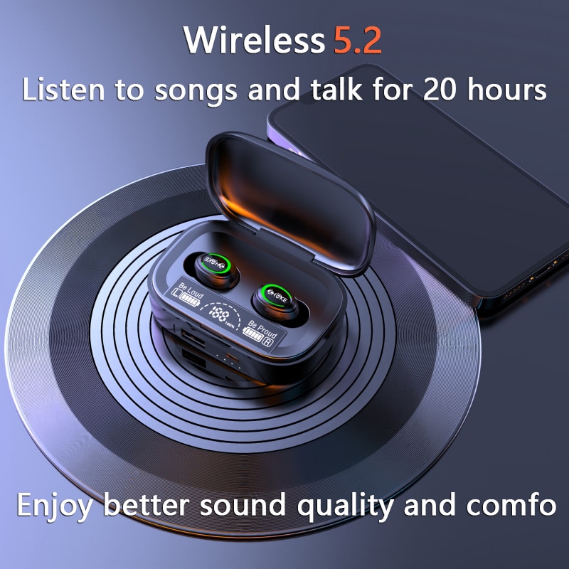 New 5.2  Wireless Headset Earplug Game Call Extra Long Endurance Push Button High Sound Quality Universal for Men's and