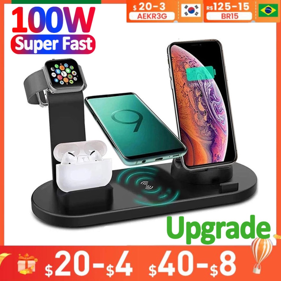 100W 7 in 1 Wireless Charger Stand Pad For iPhone 14 13 12 X Apple Watch Fast Charging Dock Station for Airpods Pro iWatch 8 7 6