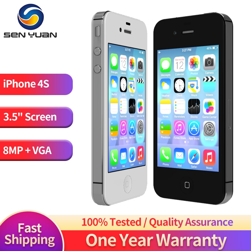 Original Apple IPhone 4S 3G Mobile Phone Used 3.5'' A5 DualCore 8MP WIFI 8GB/16GB/32GB/64GB GPS Touch Screen IOS Smart CellPhone