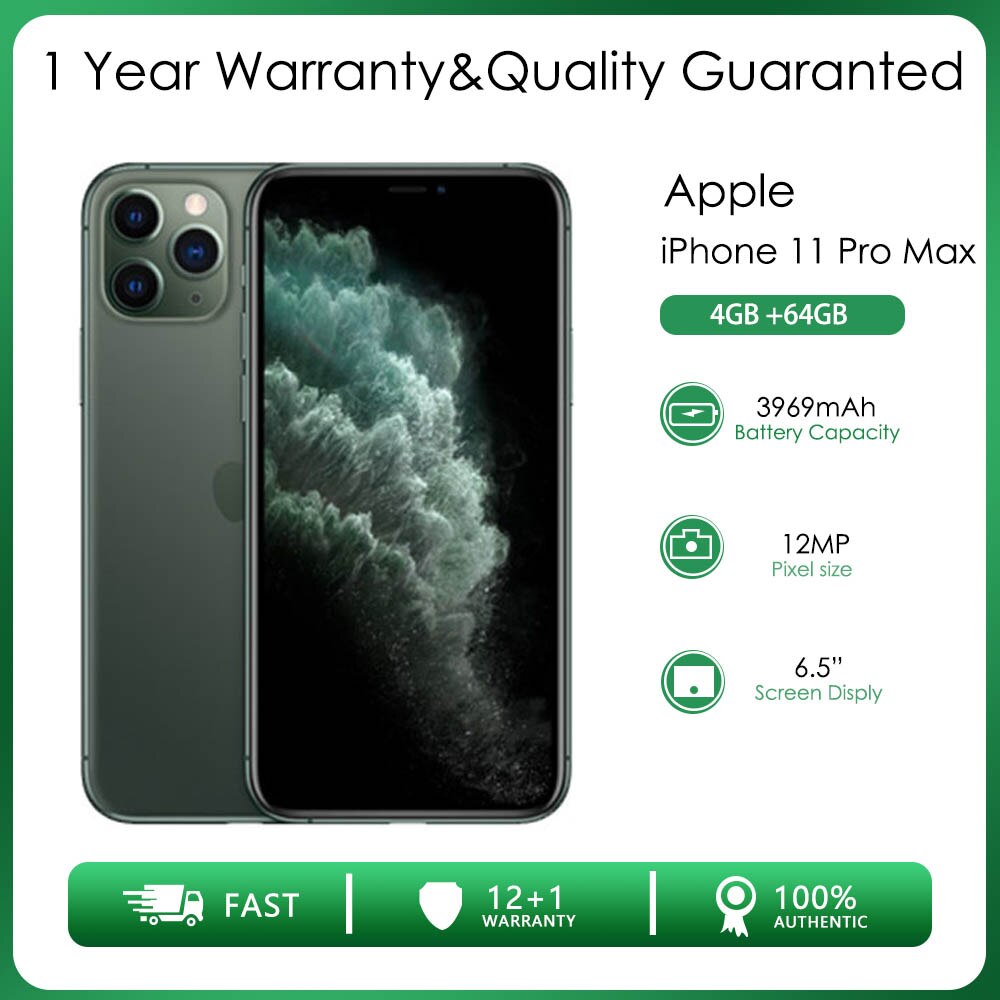 Original Unlocked Apple iPhone 11 Pro Max Face ID Hexa-core 4GB RAM 64/256GB ROM 12MP 6.5'' 3969mAh IOS13 4G LTE NFC Smartphone