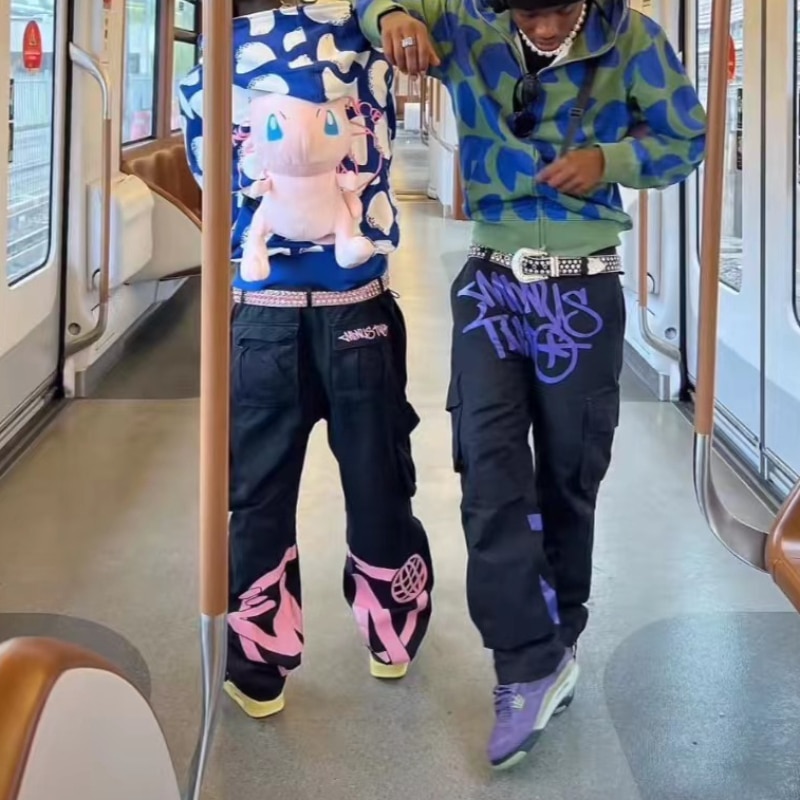 Letter Printing Cargo Pants Men Clothing Harajuku Vintage Hip Hop Streetwear Men Pants Loose Casual Wide Leg Mens Pants