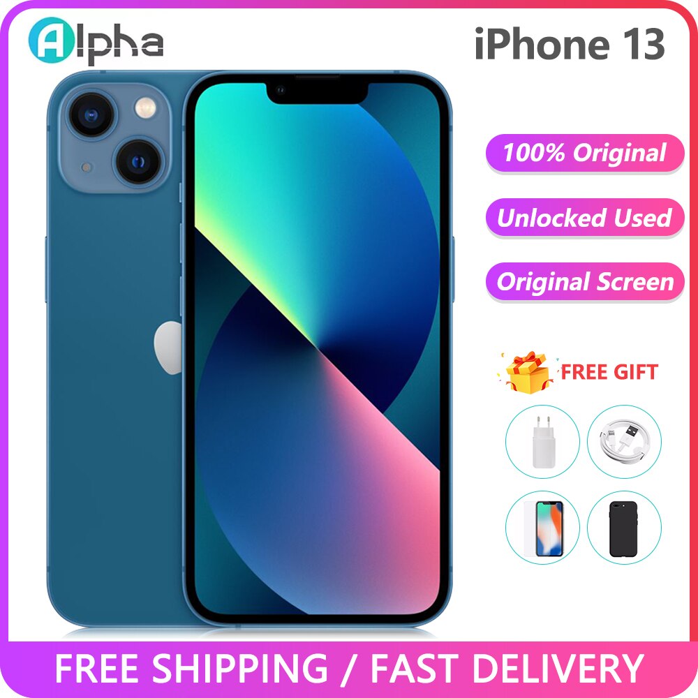 100% Original Apple iPhone 13 6.1" Super OLED Screen RAM 4GB ROM 128/256GB Face ID A15 IOS 5G iPhone13 Used Unlocked Smartphone