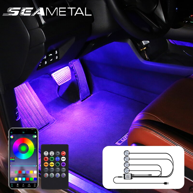 SEAMETAL LED Interior Lights Multicolor Car Atmosphere Light Ambient Strip Light Under Dash Lighting Kit Wireless Remote Control